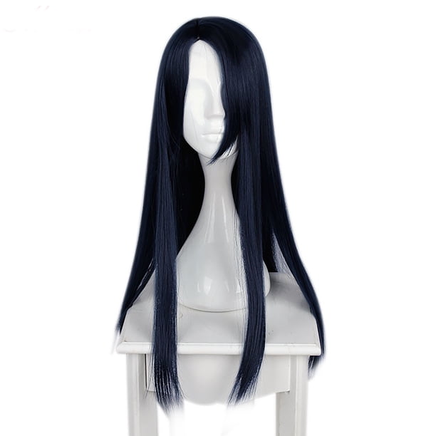 Unique Bargains Pelucas de cabello humano para mujer Pelucas azul profundo de 28" con gorro de peluca