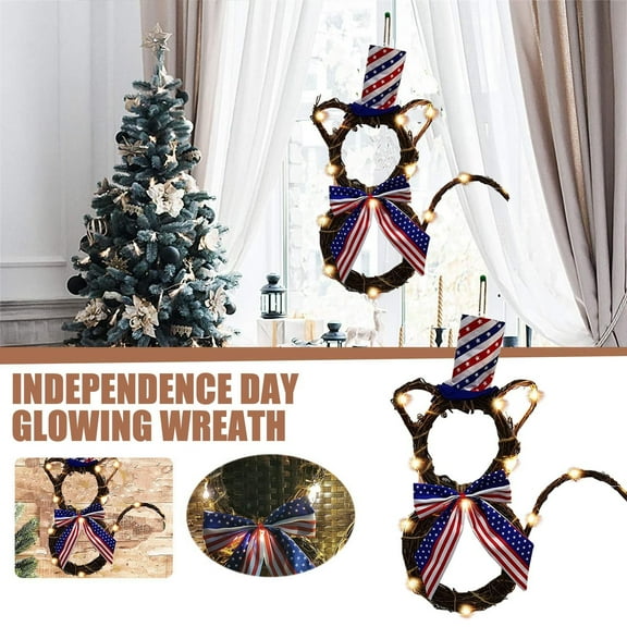 Augper Clearance Home Decor Wreath Circle Decoration Shaped Ornament Cat Glowing Day Independence Rattan Home Decor Christmas Wreaths