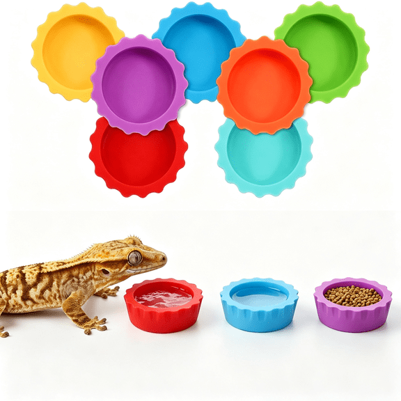 NORIZF 7Pcs Reptile Feeding Dish, Gecko Food Dish, Reusable Silicone Reptile Water Dishs, Small Pet Tank Accessories for Crested/Leopard Gecko, Hermit Crab, Tarantula, Isopods