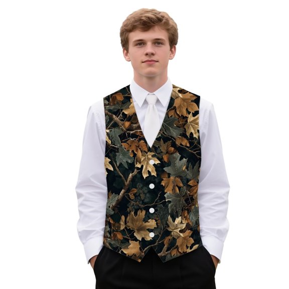 Uorisanigo Dried Leaf Mens Vests Waistcoat with Pockets Vest for Men Casual Sleeveless Slim Fit Waistcoat Suit Vest Fashion Fit for Casual Dress Size S