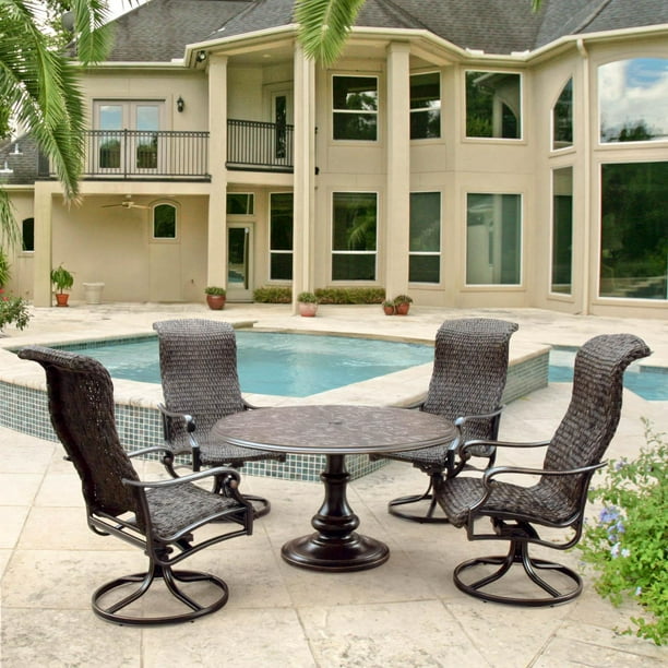 Du Monde 5 Piece Banana Leaf Wicker Patio Dining Set W/ 48-inch Round