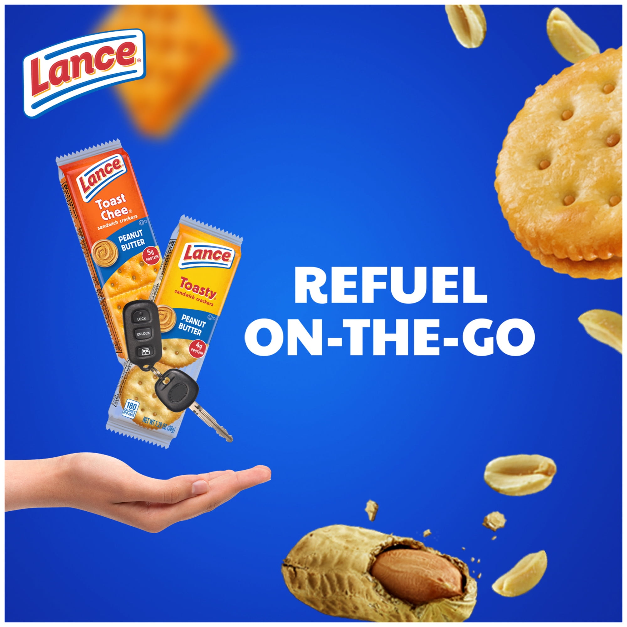 Lance Sandwich Crackers, Toasty and Toastchee Peanut Butter, 36 Ct