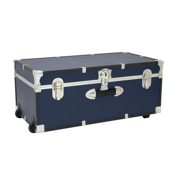 Seward Trunk 30" Footlocker Trunk with Wheels, Navy Blue