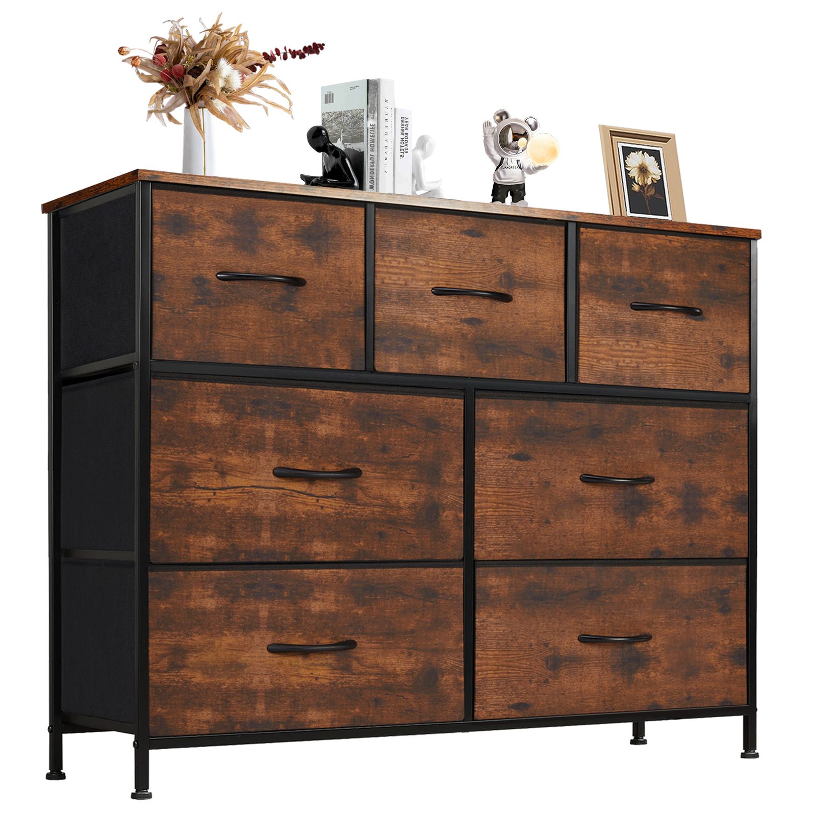 Gianna Chest of Drawers with 7 Fabric Drawers, Drawer Cabinet, Organization Furniture for Kitchen, Office, Hallway, Rust Brown