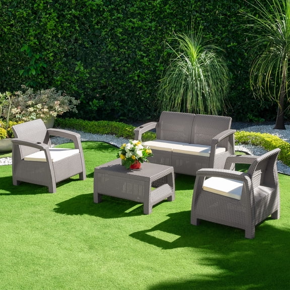 Sala Para Jardín Tipo Ratán 4 Puestos Taupe MQ 425-TA