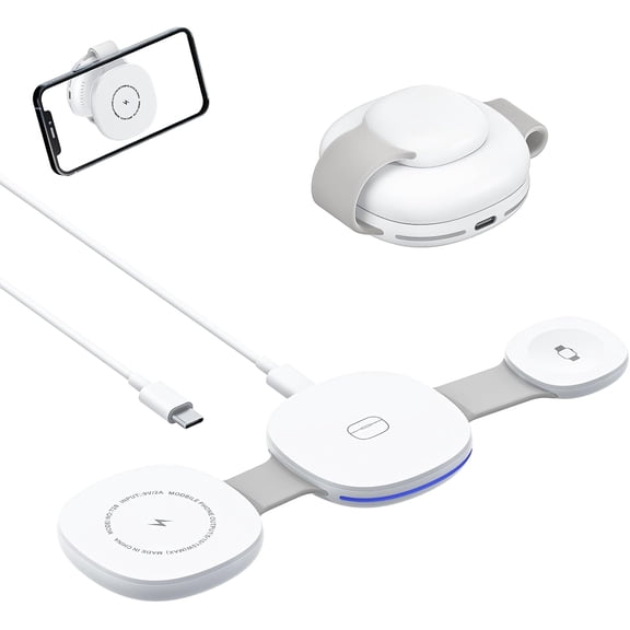 3-in-1 Wireless Charging Station for Apple Devices, Magnetic Foldable Charger Pad 15W Fast Charging for iPhone 16/15/14/13/12 Series, AirPods, Apple Watch, Travel Charging Dock for Home Office