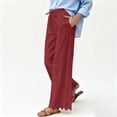 thumbnail image 6 of Lenpel Linen Pants Women Cotton Elastic High Waisted Drawstring Scalloped Hem Wide Leg Cropped Pants Baggy Casual Trousers, 6 of 6