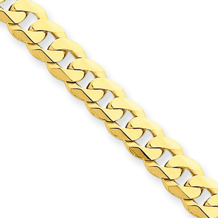 Mens 5.75mm 14k Yellow Gold Solid Beveled Curb Chain Bracelet, 8