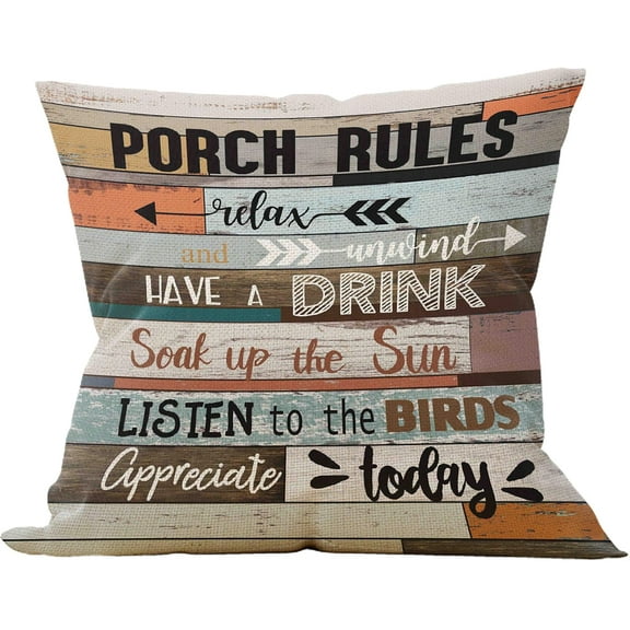 Porch Pillows,Porch Pillow Covers 18x18,Porch Decor,Farmhouse Porch Decor,Outdoor Pillow Covers,Outdoor Throw Pillows, Porch Rules Pillow