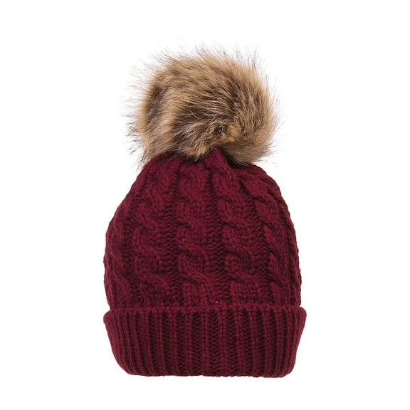 Karen Keith Beanie, Slouchy Warm Winter Hat, Cable Knit with Removeable Pom-Pom on Top POM3 LTC Hats (Burgundy C)