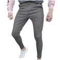 thumbnail image 2 of HAOTAGS Men's Trousers Pants, with Pocketed Striped Printed Elastic Waist Ankle - length Pants Gray M, 2 of 6