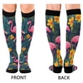 thumbnail image 4 of FORMRS Womens Knee High Socks Casual Long Thick Travel Daily Wear, 2 Pairs, Yellow Floral Flamingo, 4 of 6