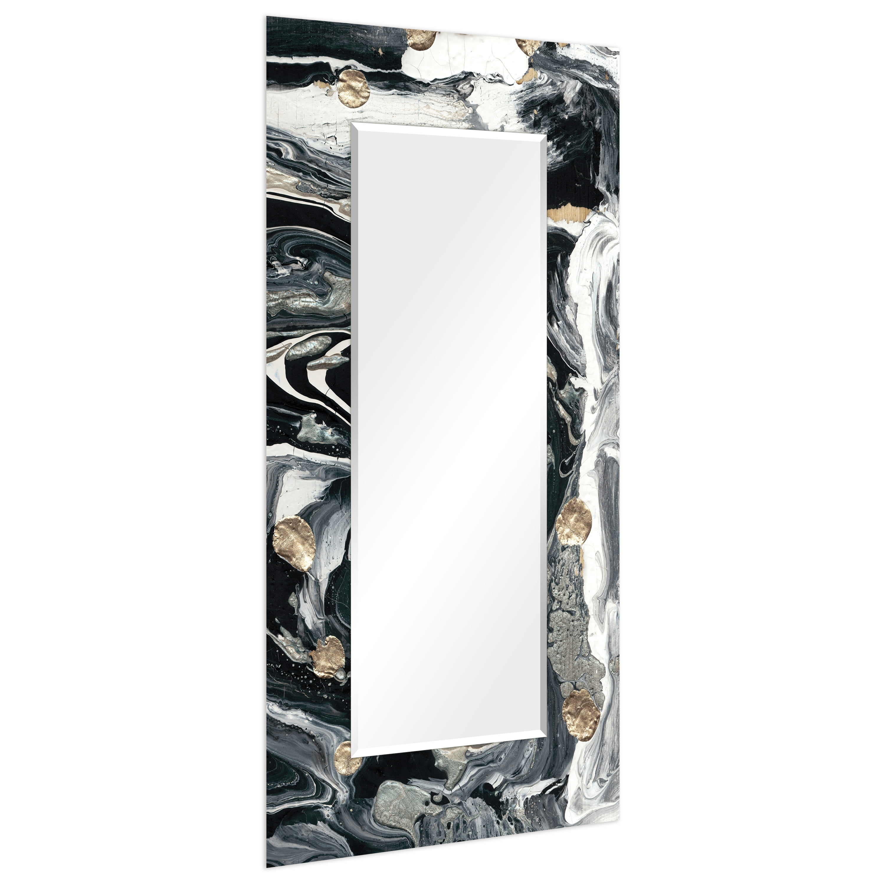 Empire Art Direct Ebony & Ivory Rectangular Beveled Mirror on Free Floating Reverse Printed Tempered Art Glass, 72" x 36" x 0.4", Ready to Hang