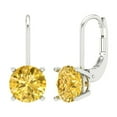 thumbnail image 2 of 3 Ct Round Cut Drop Dangle Yellow Natural Citrine 18K White Solid Solid Gold Everyday Dainty Earrings Lever Back, 2 of 7