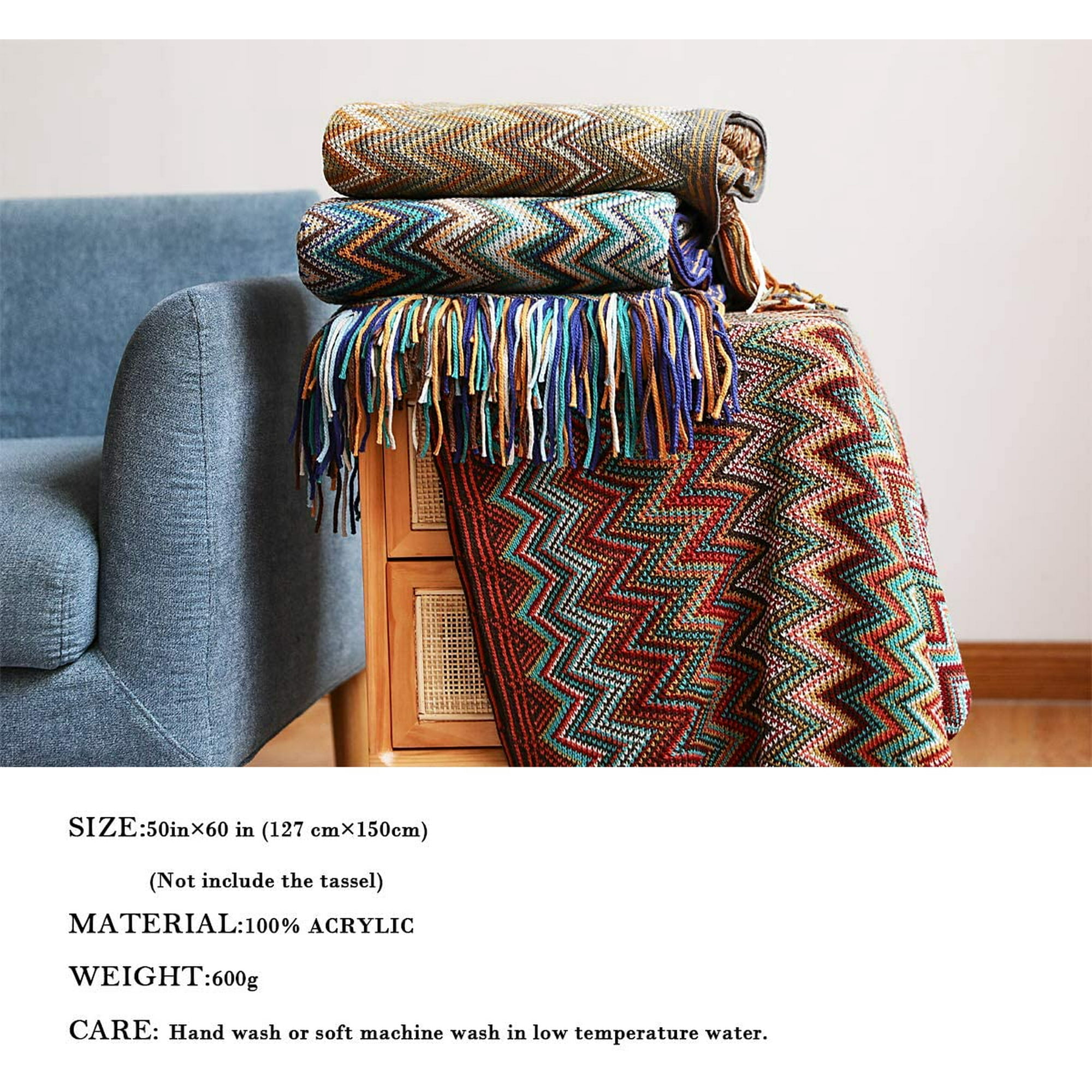 Bohemian Throw Blankets Boho Knitted Tassel Throw Blankets Super Soft Cozy Lightweight Couch Decorative Throw Blankets Bed Sofa Outdoor Throw