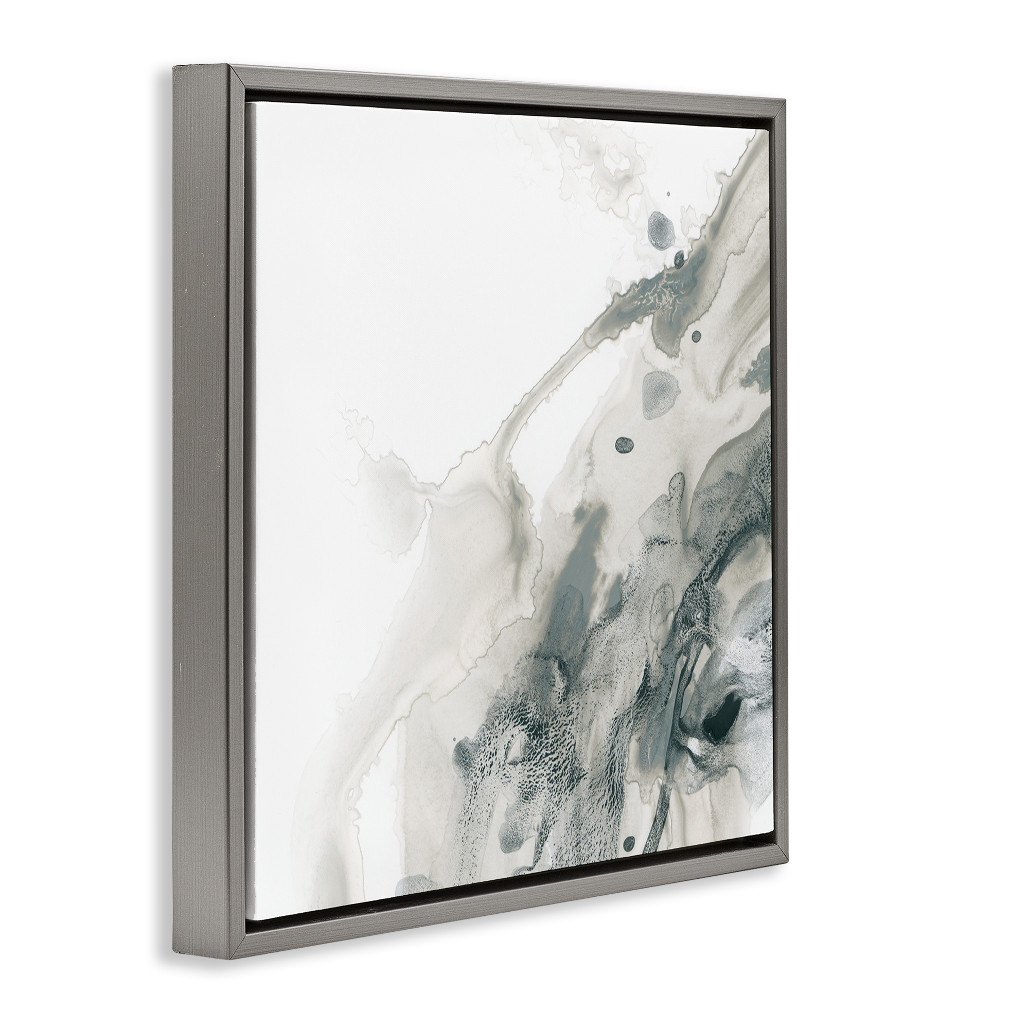 Stupell Industries Grey Splash on White Abstract Painting Gray Floater Framed Canvas Art Print Wall Art, 25 x 25