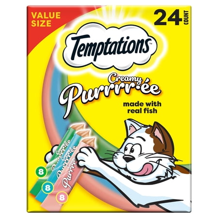 Temptations Creamy Puree Mix-Ups Variety Pack Lickable Cat Treats 0.42 oz Tubes 24 Pack