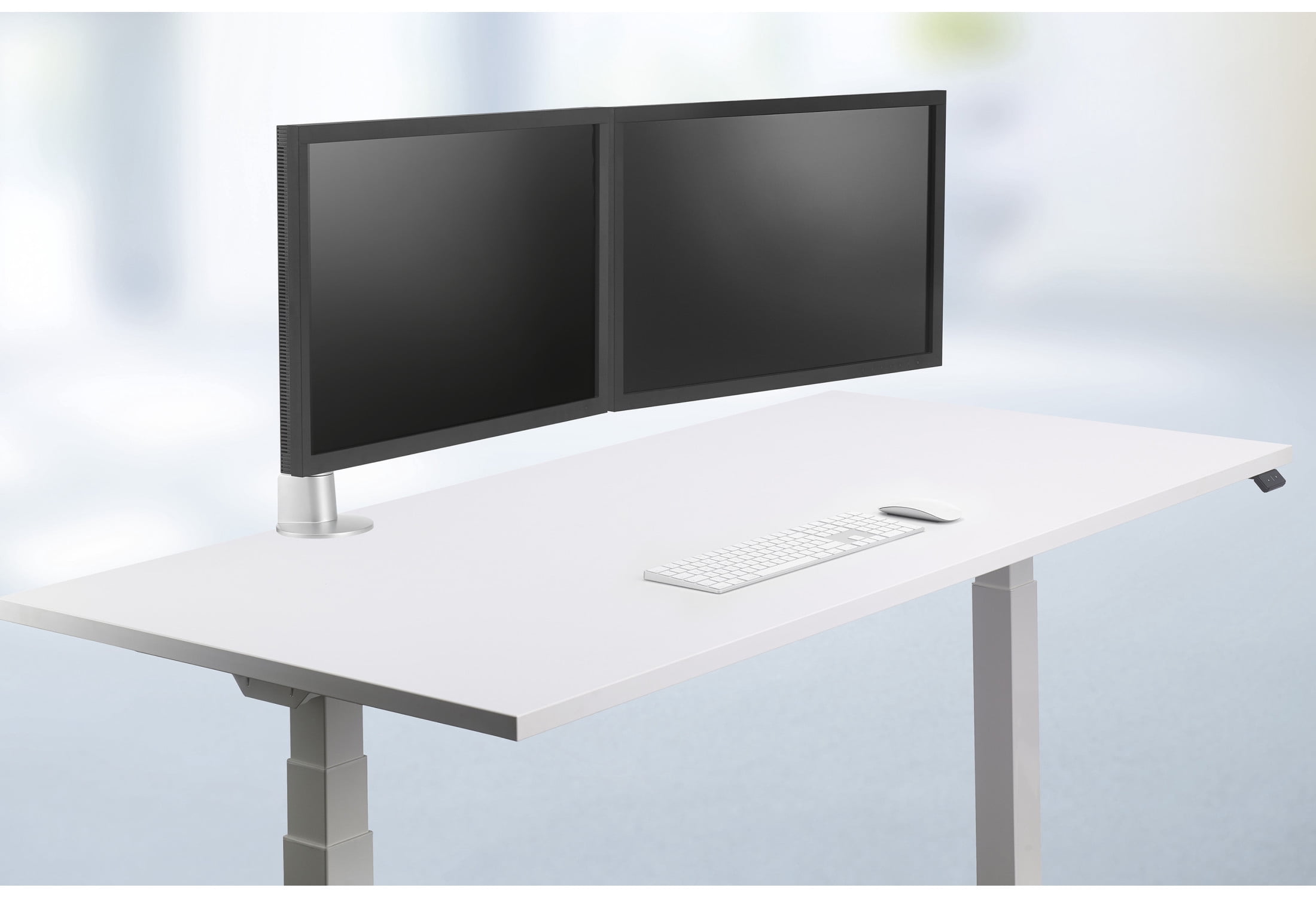 Novus CLU Plus X2 c HD Monitor Arm Set for 2 Screens, Easy Alignment, 3-in-1 Mount, Silver