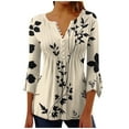 thumbnail image 2 of Homenesgenics Fall Tops for Women Long Sleeves Ladies' Casual Button Flower Print Pleated Waistband Horn 3/4 Sleeves V-Neck Top/shirt Multicolor M, 2 of 5