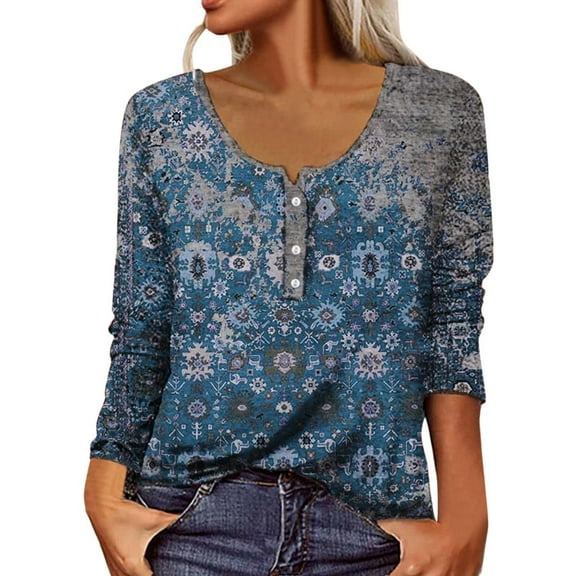 Patlollav Womens Fashion T-Shirt Button Long Sleeve Tops