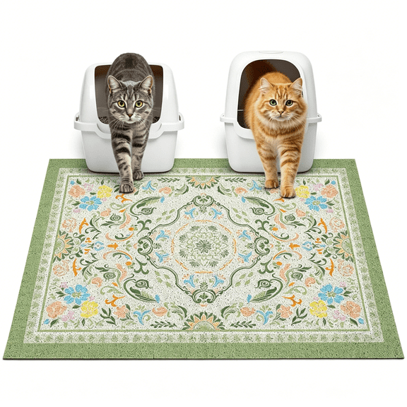RLESO Cat Litter Mat with Non-Slip Bottom Litter Box Mat 33"X22" Litter Trapping Mat Easy to Clean Washable Cat Food Mat for Kitty,L