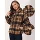thumbnail image 2 of Chaqueta de Forro Polar de Tela de Cuadros para Mujer con Botones Chaqueta Informal de Vello marrón S, 2 of 5