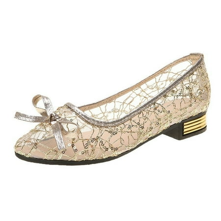 zuwimk Womens Shoes Dressy Casual Women s Ballet Flat Shoes Knit Dress Shoes Round Toe Slip On Ballerina Walking Flats Shoes Gold