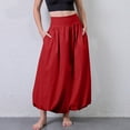 thumbnail image 6 of Women's High Waist Maxi Skirt with Elastic Wide Waistband Loose Fit A Line Long Skirt Casual Solid Flared Hem Design Red L, 6 of 6