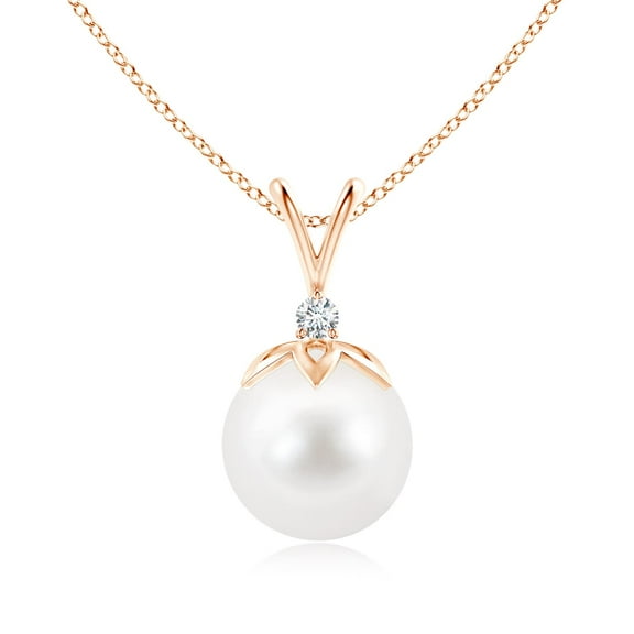 ANGARA Freshwater Cultured Pearl V-Bale Pendant with Diamond in 14K Rose Gold for Women | June Birthstone, Birthday, Anniversary, Jewelry Gift for Women | Pearl Necklace
