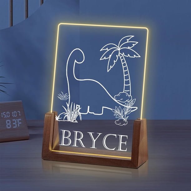 Luz de noche de dinosaurio personalizada con nombre, regalos de cumpleaños de Navidad para niños personalizados, luz de noche de acrílico, decoración de guardería para niños personalizada, lámpara de
