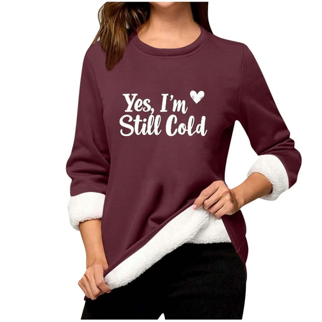 Npasoilc Hauts pour Femmes T-Shirt d'Hiver Imprimé à Col Rond à Manches Longues en Laine d'Agneau Chaud de Base
