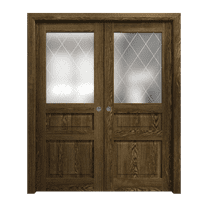 Sliding French Double Pocket Doors 36 x 80 inches | Ego 5011 Marble Oak | Kit Rail Hardware | Solid Wood Interior Bedroom Modern Doors