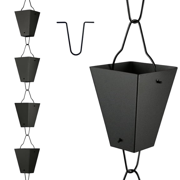 Metal Rain Chain – Decorative Black Square, 10.5 ft Gutter Downspout Replacement – Outdoor Functional Rainwater Diverter – Home and Garden Exterior Decor