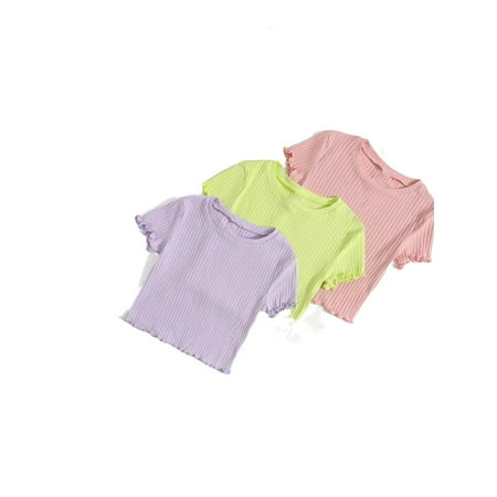 

3pcs Casual Plain Round Neck Short Sleeve Multicolor Girls T-Shirts (Girl s)