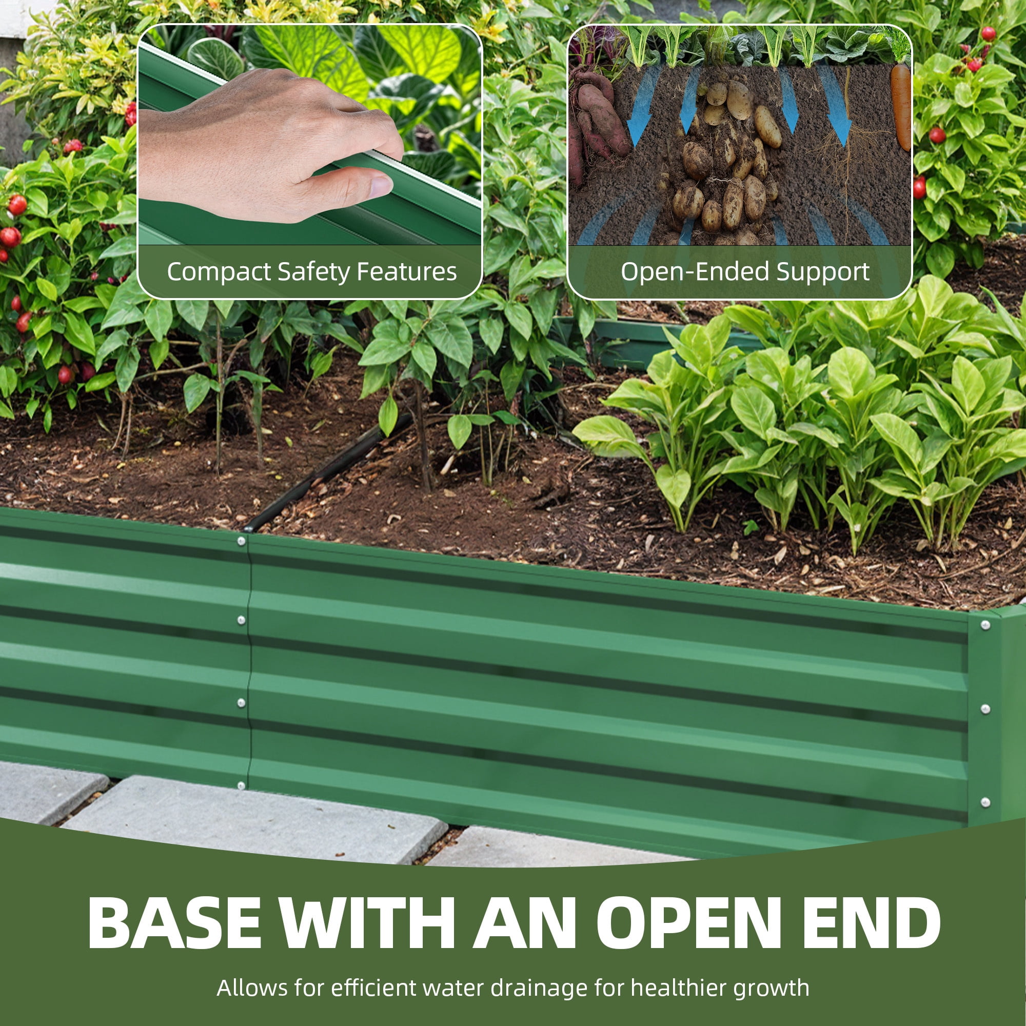 Uforic 2PCS 6X3X1FT Galvanized Metal Raised Garden Bed Kit with Gardening Gloves, Outdoor Large Planter Box for Vegetables Flowers Herbs Fruits, Green