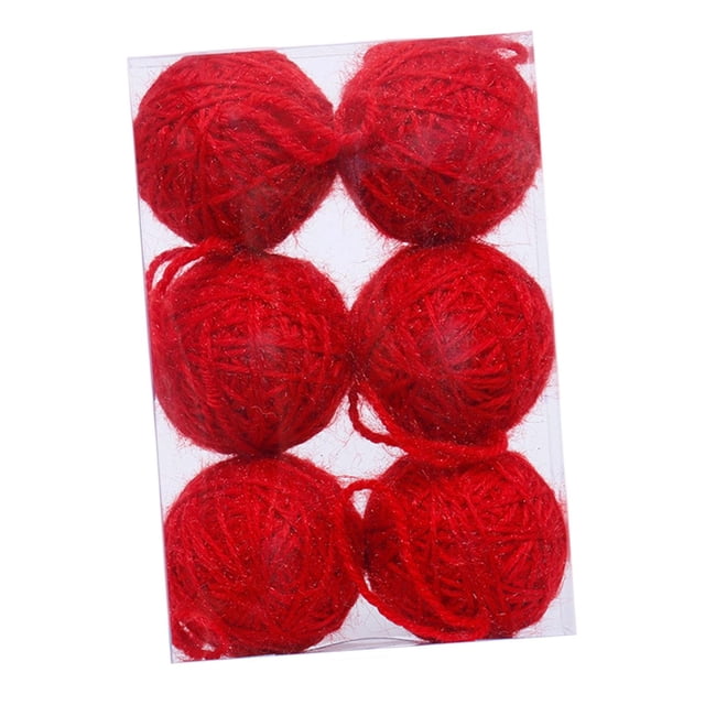 6 bolas navideñas de espuma envueltas en hilo con cuerda para colgar, adornos para el hogar, para aniversarios y interiores. Rojo