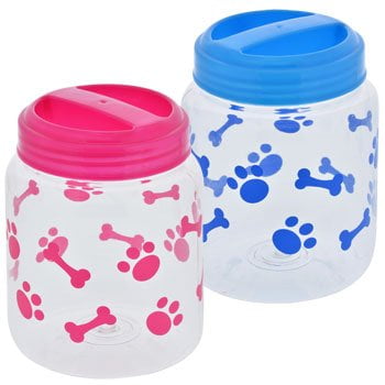 BPA-Free Plastic Airtight Cat and Dog Pet Treat & Food Storage Containers Canisters, Set of 2, 1 Blue & 1 Pink with Paw and Bone Print by Greenbrier