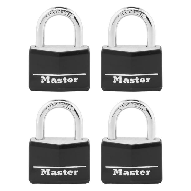 Candado con llave Master Lock 141Q de aluminio cubierto, paquete de 4