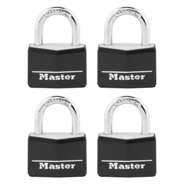 Candado con llave Master Lock 141Q de aluminio cubierto, paquete de 4
