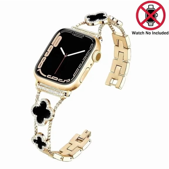 Black Shell Clover Slim Metal Bracelet for iWatch(Band Only) - Business & Dressy Strap, Compatible with Series 11-1/SE/SE2/SE3 (38-46mm) | For Women (Watch Not Included)