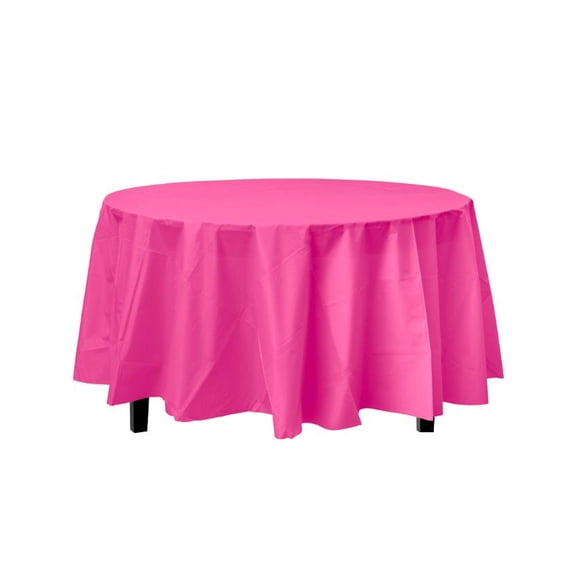 Bright Pink Decorations | Round Cerise Table Cloth | Round Plastic Table Cover - Cerise - 84in. - 1 Piece (fdp91004)