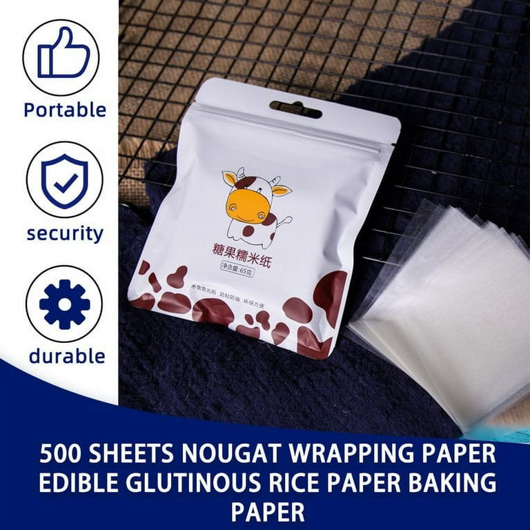 ALLRI 1000 Sheets Edible Sticky Rice Paper Nougat Paper, Glutinous Rice Paper Candy Chocolate Rice Wrapping Paper Edible Rice Paper 3.16 Inchx2.37
