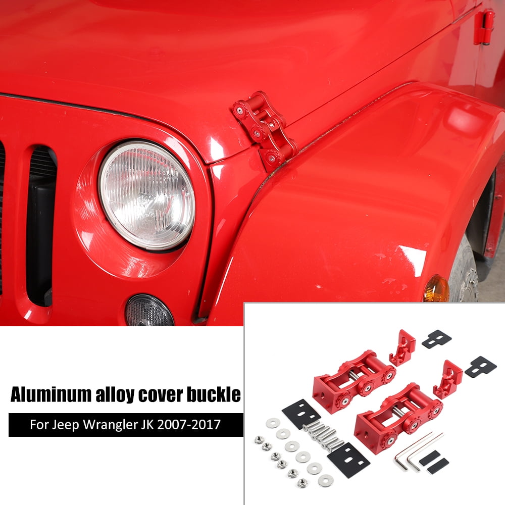 CheroCar Vehicle Hood Latch Catch Kits for Jeep Wrangler JK 2007-2017, Red  Aluminum Alloy, 1 Pair 