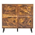 thumbnail image 3 of Rotten Wood Shoe Cabinet with Barn Door Design, 4 Flip-Down Compartments & Solid Wood Legs, Space-Saving Storage Organizer for Entryway, Hallway, 3 of 10
