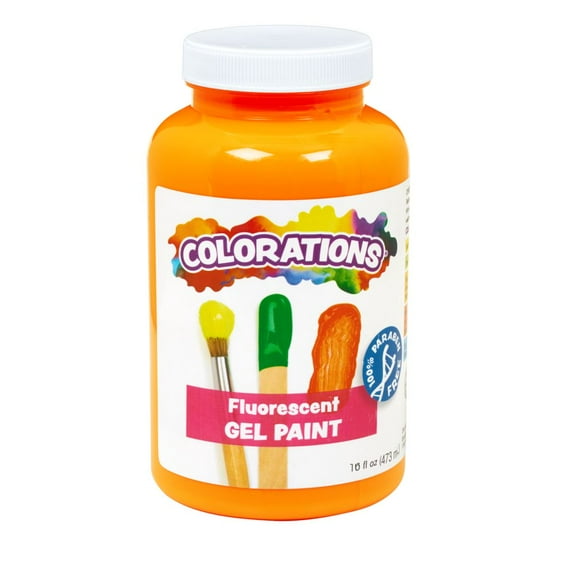 Colorations Paraben-Free Fluorescent Gel Paint, Neon Orange- 16 oz.