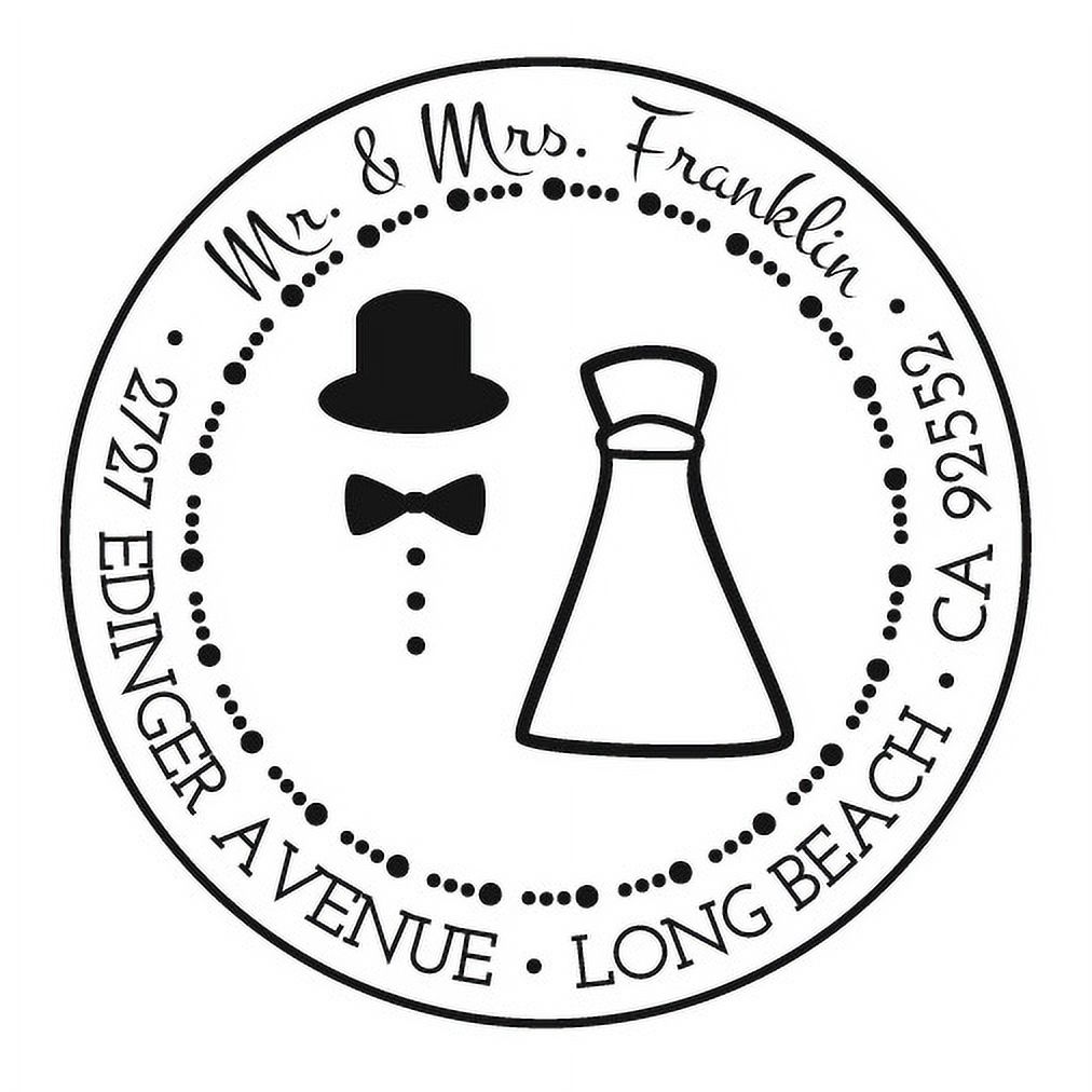 Personalized Round Self-Inking Rubber Stamp - The Franklin Bride and Groom