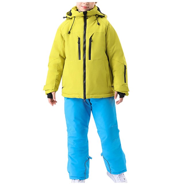 4-16 Years Kid's Solid Color Girls Boys Ski Suit Windproof Warm Solid Color Skiing Set Blue
