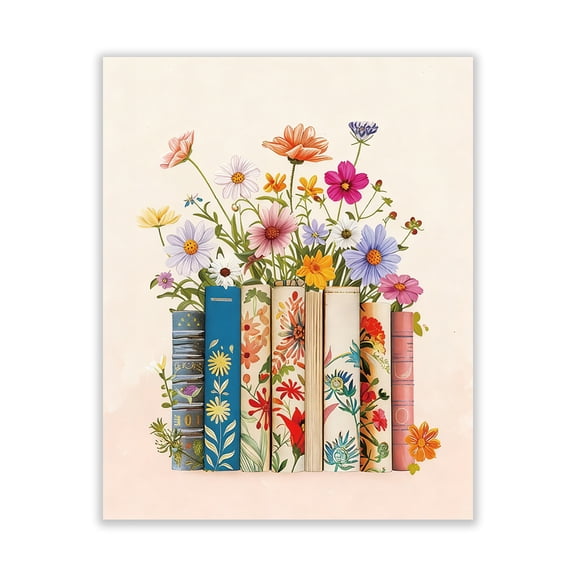 Book Flower Wall Art Prints Bookish Floral Book Stack Wall Decor Street Art Home Artworks