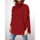 thumbnail image 4 of Suéteres de Cuello Alto de Gran Tamaño para Mujer, Larga de Murciélago, Dobladillo Abierto, Túnica, Suéter de Punto, Tops Vino Tinto L, 4 of 7