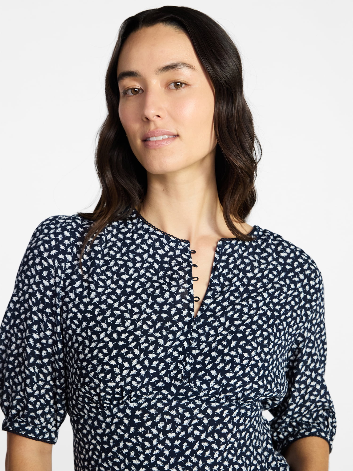 Time and Tru Women’s Empire Waist Top with Puff Sleeves, Sizes XS-XXXL